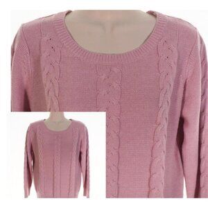 Compliments Womens Cable Sweater SIze S Dusty Pink Long Sleeve Crew Neck